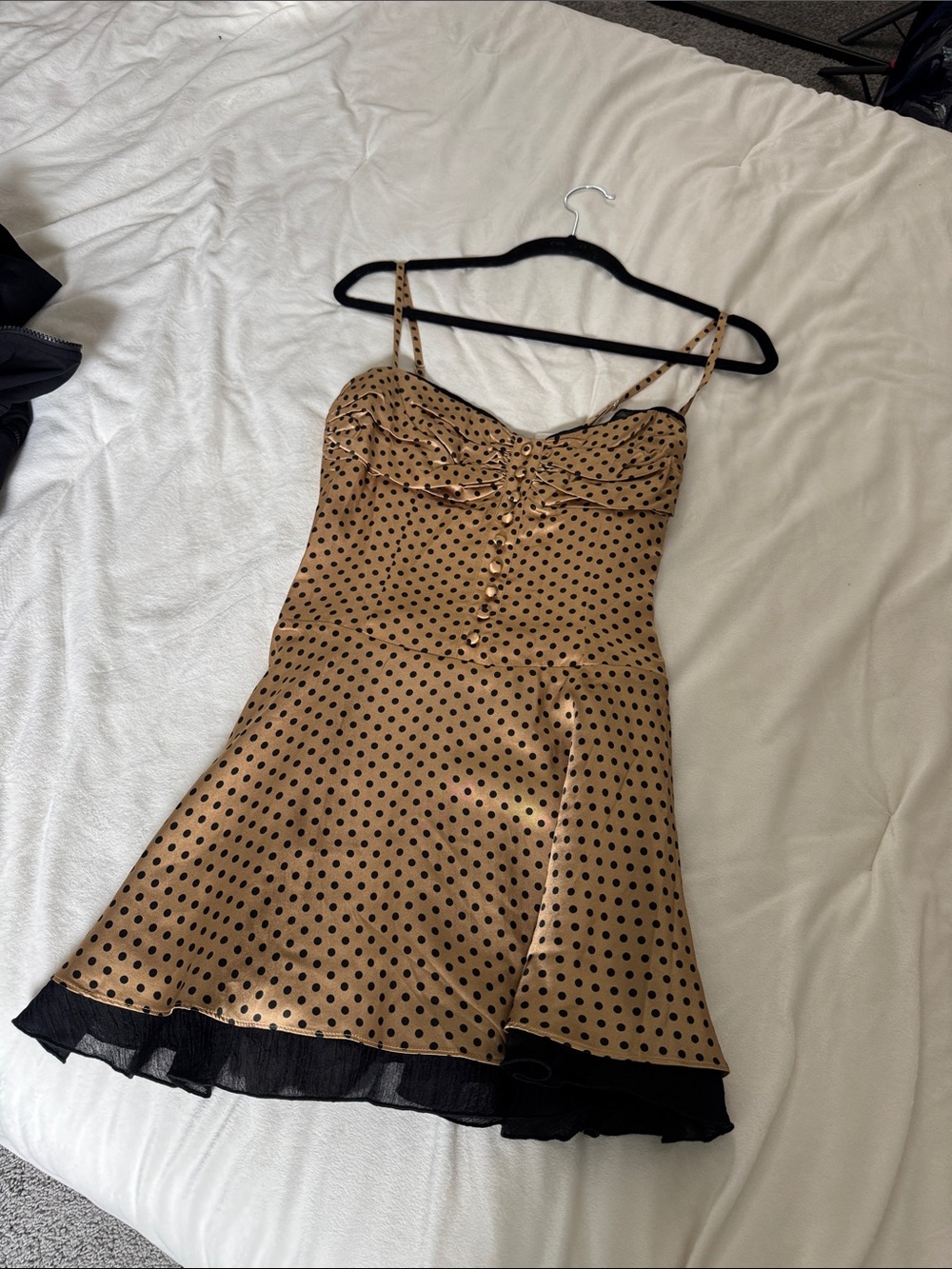 Reformation Polka Dot Satin Slip Dress in Tan and Black size 0 (xs/s)